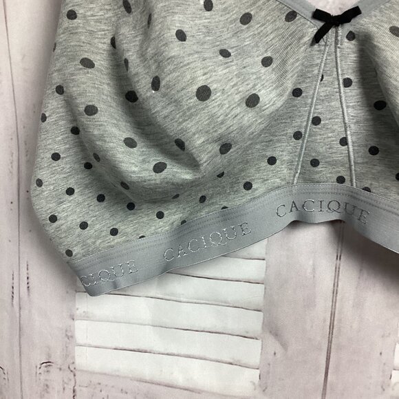 Cacique Bra Gray w/ Black Polka Dots No Wire 44DDD - Picture 2 of 7